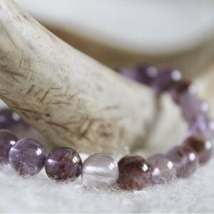 Purple Phantom Quartz Gemstone Chakra Balancing Stretchy Energy Bracelet
